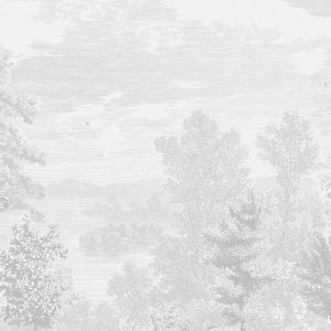 Eleganta mönstret Etched Landscape föreställer skandinavisk natur med svalor. Tapeten efterliknar etsningar i sitt uttryck och har både djup och perspektiv. Här i en dämpad neutral grå färgskala som gör sig fint både i klassiska och moderna hem. 