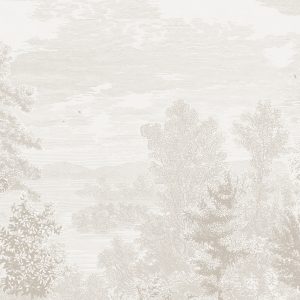Eleganta mönstret Etched Landscape föreställer skandinavisk natur med svalor. Tapeten efterliknar etsningar i sitt uttryck och har både djup och perspektiv. Här i en beige färgställning som passar bra både i klassiska och moderna hem. 